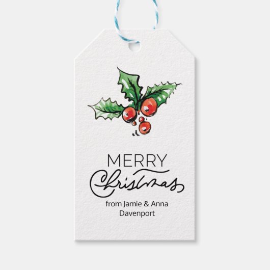 Aangepaste Kerst Label met Waterverf Elements Cadeaulabel (Voorkant)