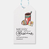 Aangepaste Kerst Label met Waterverf Kousen Cadeaulabel (Voorkant)