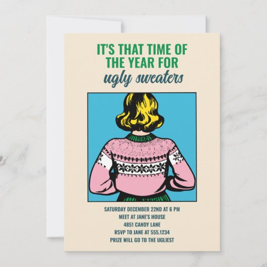 Aangepaste Kerst Lelijke Trui Party Pop Art Kaart (Voorkant)