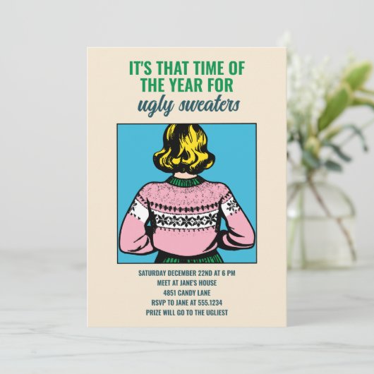 Aangepaste Kerst Lelijke Trui Party Pop Art Kaart (Staand voorkant)