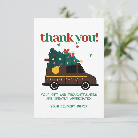 Aangepaste kerst levering chauffeur dank u kaart (Staand voorkant)