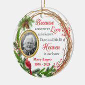 Aangepaste Kerst Memorial Foto en Kardinaal Keramisch Ornament (Links)