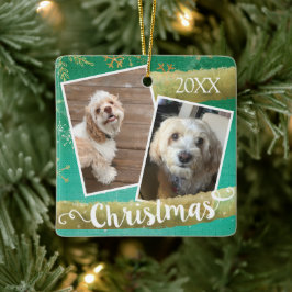 Aangepaste kerst met twee foto's keramisch ornament