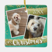 Aangepaste kerst met twee foto's keramisch ornament (Voorkant)