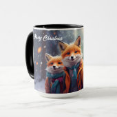 Aangepaste kerst Mok Schattigee vossen in een besn (Voorkant links)