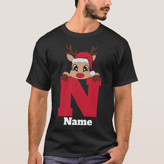Aangepaste kerst monogram met naam grappige pyjama t-shirt (Voorkant)
