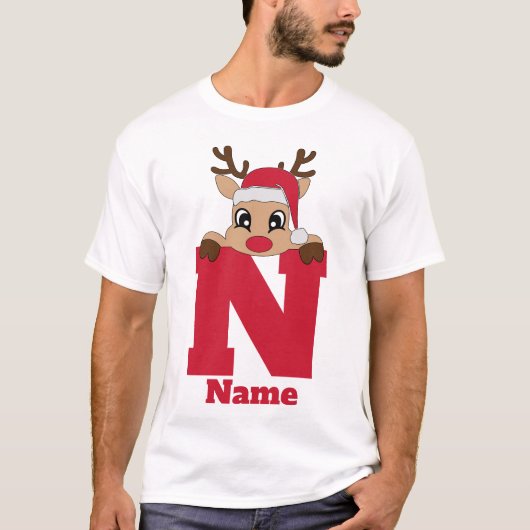 Aangepaste kerst monogram met naam grappige pyjama t-shirt (Voorkant)