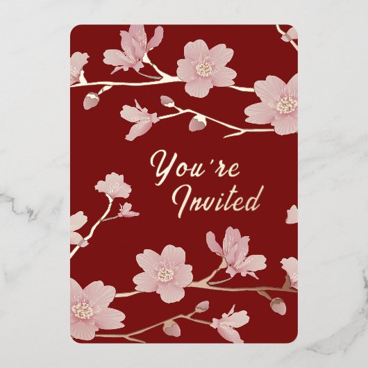 Aangepaste Kerst Nieuwjaar Bloemen Folie Invitatio Folie Uitnodiging (Voorkant)