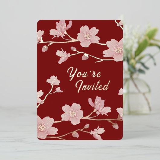 Aangepaste Kerst Nieuwjaar Bloemen Folie Invitatio Folie Uitnodiging (Staand Voorkant)