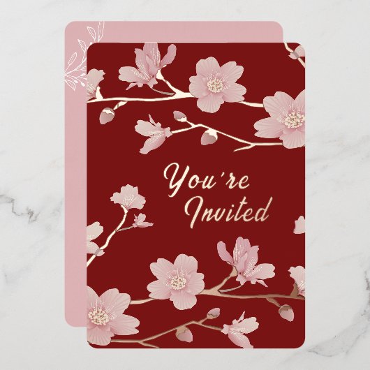 Aangepaste Kerst Nieuwjaar Bloemen Folie Invitatio Folie Uitnodiging (Voorkant / Achterkant)