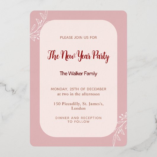 Aangepaste Kerst Nieuwjaar Bloemen Folie Invitatio Folie Uitnodiging (Achterkant)