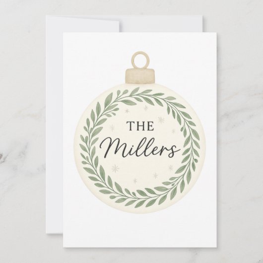 Aangepaste kerst ornament – Greenery krans & famil Kaart (Voorkant)