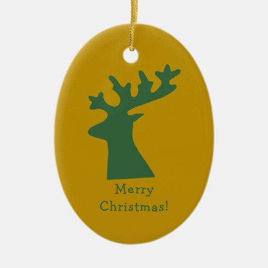 Aangepaste kerst rendier hoofd groen en goud keramisch ornament (Voorkant)