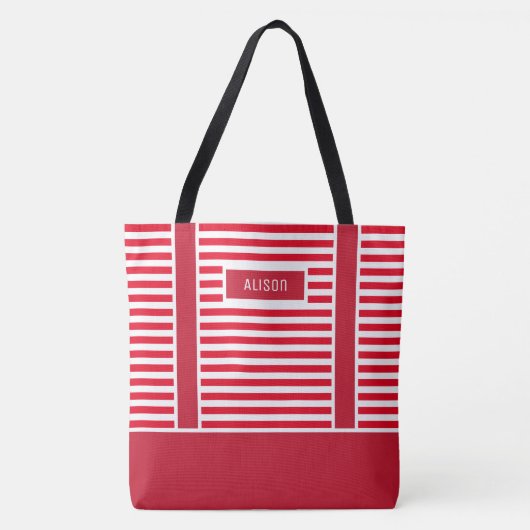 Aangepaste kerst rode en witte strepen Candy Cane Tote Bag (Voorkant)