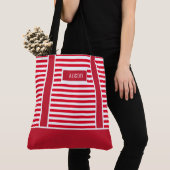 Aangepaste kerst rode en witte strepen Candy Cane Tote Bag (Dichtbij)