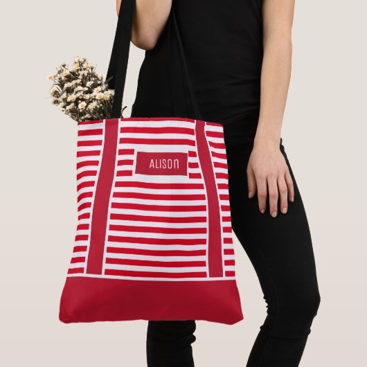 Aangepaste kerst rode en witte strepen Candy Cane Tote Bag (Dichtbij)