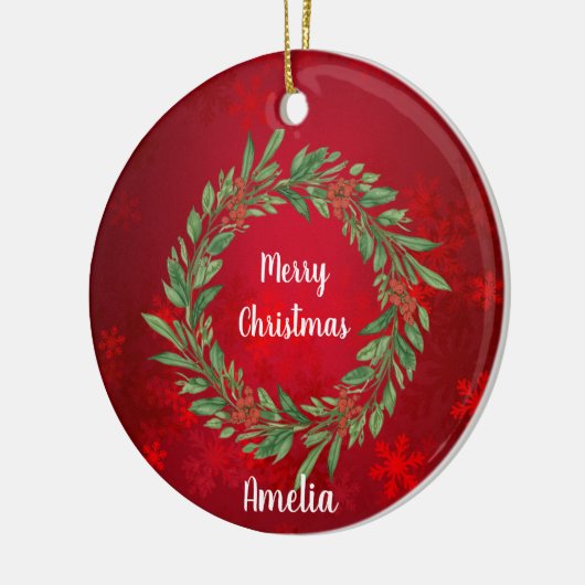 Aangepaste Kerst Rood en Greenery Krans Keramisch Ornament (Links)