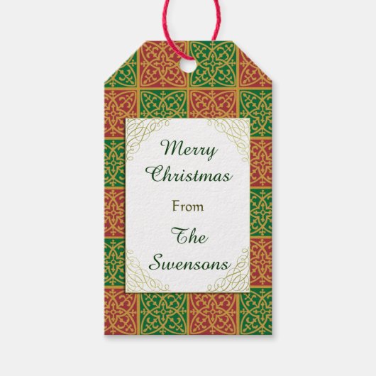 Aangepaste Kerst Rood Groen Fleur-de-lis Cadeau La Cadeaulabel (Voorkant)