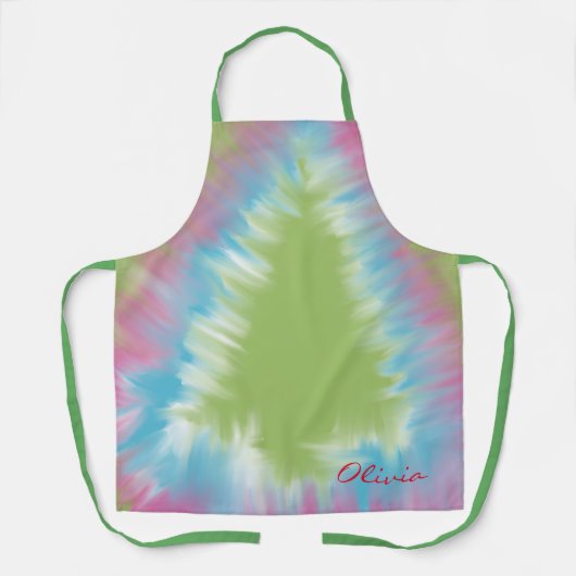 Aangepaste kerst Schort - Tie Dye Tree Naam Gift (Voorkant)