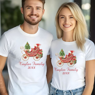 Aangepaste Kerst Sleigh borduurwerk Effect T-shirt