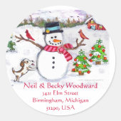 Aangepaste Kerst Sneeuwman Adres Stickers (Voorkant)