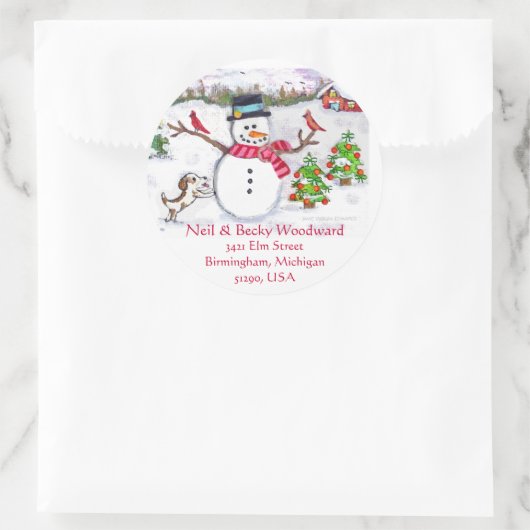 Aangepaste Kerst Sneeuwman Adres Stickers (Tas)