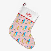 Aangepaste Kerst Surfing Honden, Seagulls Kous Grote Kerstsok (Voorkant (Hangend))