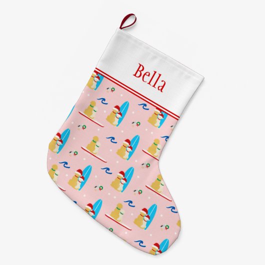 Aangepaste Kerst Surfing Honden, Seagulls Kous Grote Kerstsok (Voorkant (Hangend))