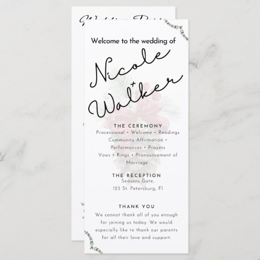 Aangepaste Kerst thema bruiloft programma (Voorkant / Achterkant)