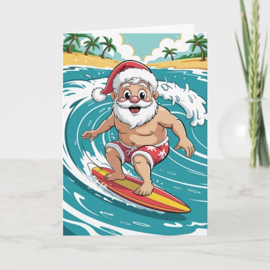 Aangepaste Kerst Tropische Palmboom Strand Surfen  Feestdagen Kaart (Voorkant)