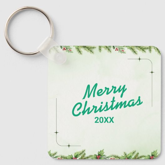 Aangepaste Kerst Vierkante Metalen Sleutelhanger (Voorkant)