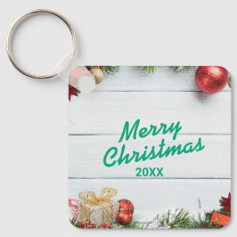 Aangepaste Kerst Vierkante Metalen Sleutelhanger