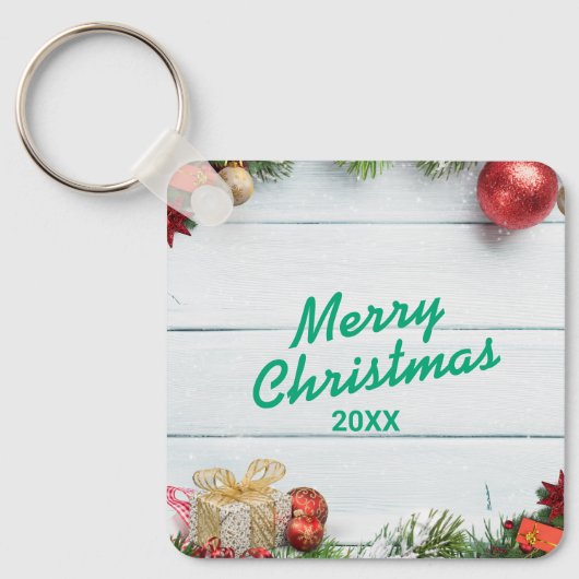 Aangepaste Kerst Vierkante Metalen Sleutelhanger (Voorkant)