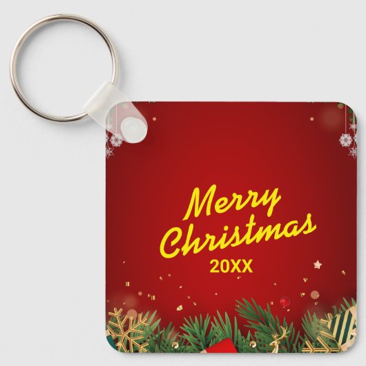 Aangepaste Kerst Vierkante Metalen Sleutelhanger (Voorkant)