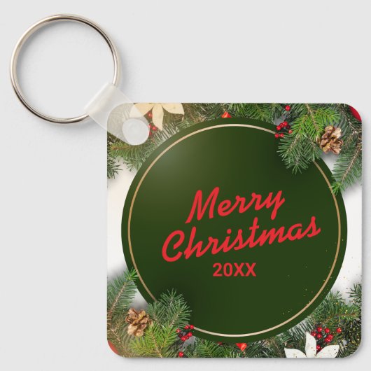 Aangepaste Kerst Vierkante Metalen Sleutelhanger (Voorkant)