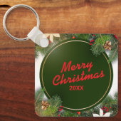Aangepaste Kerst Vierkante Metalen Sleutelhanger (Voorkant)