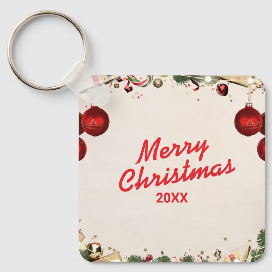 Aangepaste Kerst Vierkante Metalen Sleutelhanger (Voorkant)