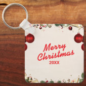 Aangepaste Kerst Vierkante Metalen Sleutelhanger (Voorkant)