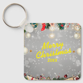 Aangepaste Kerst Vierkante Metalen Sleutelhanger