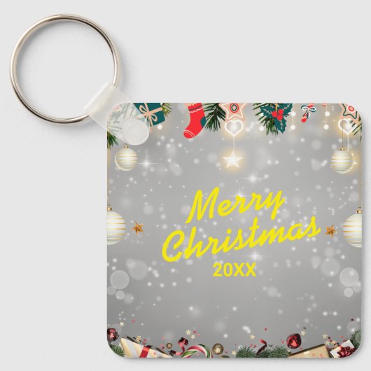 Aangepaste Kerst Vierkante Metalen Sleutelhanger (Voorkant)