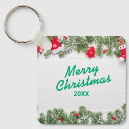 Aangepaste Kerst Vierkante Metalen Sleutelhanger