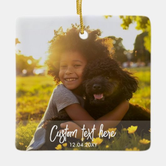 Aangepaste kerst Volledige twee foto script tekst Keramisch Ornament (Voorkant)