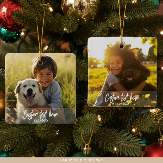 Aangepaste kerst Volledige twee foto script tekst Keramisch Ornament