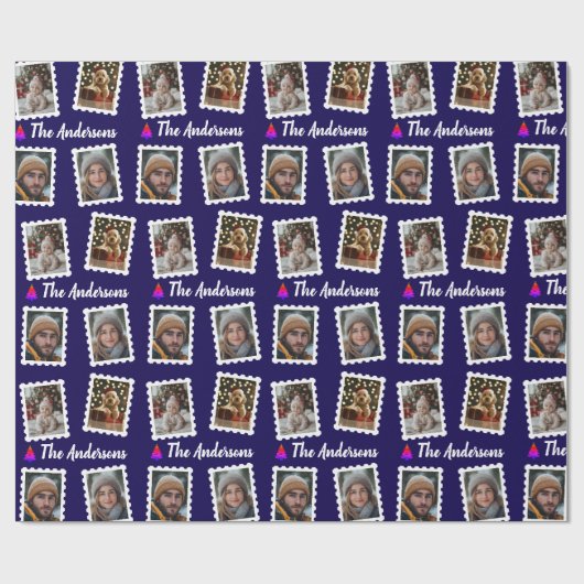 Aangepaste kerst voor een gezin van vier cadeaupapier (Vlak)