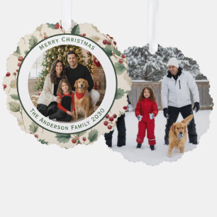 Aangepaste kerstbal met 2 foto's Hulstbes Ornament Kaart