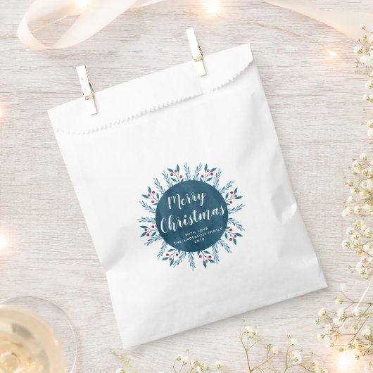 Aangepaste kerstblauwe Waterverf Floral Bedankzakje (Geknipt)