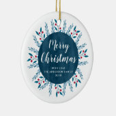 Aangepaste kerstblauwe Waterverf Floral Keramisch Ornament (Rechts)