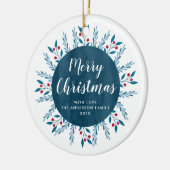 Aangepaste kerstblauwe Waterverf Floral Keramisch Ornament (Links)