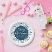 Aangepaste kerstblauwe Waterverf Floral Papieren Bordje (Feest)