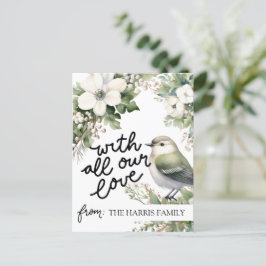 Aangepaste Kerstbloemen & Vogel – Al onze Liefde Briefkaart